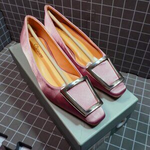 C Paravano Chunky Low Heel Women's Square Toe Pumps Purple Size 5.5